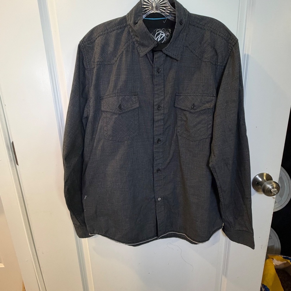 Drill Clothing Co Men Button Down Shirt Micro Check Grey M